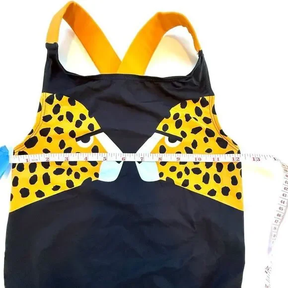 NWT Stella McCartney Kids black and yellow cheetah-print one-piece swimsuit. Si - Picture 7 of 10